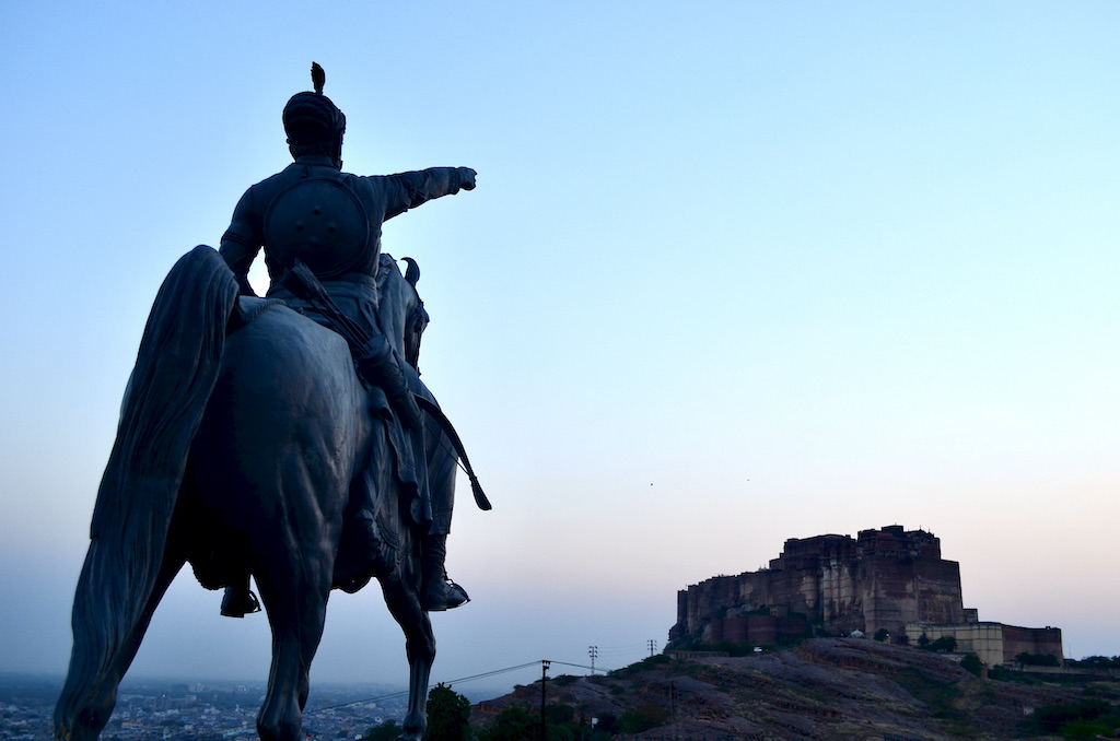 statue of horse and man