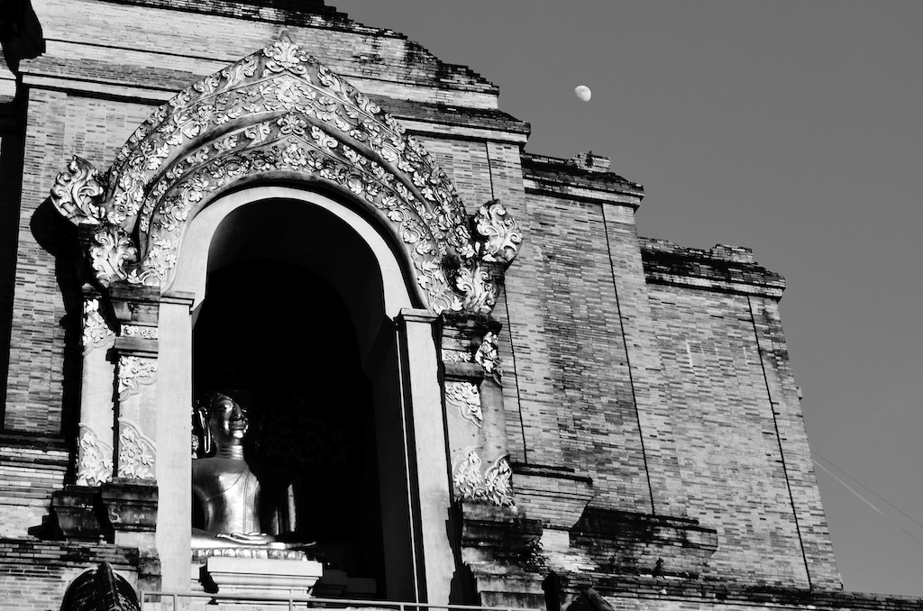 temple with moon in the background